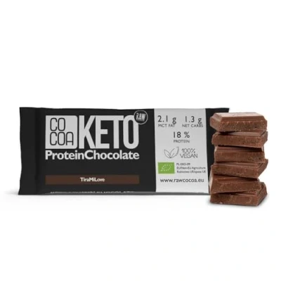 Afbeelding van TiraMiLove BIO keto eiwitchocolade 40g I 0% toegevoegde suiker koolhydraatarme snack met MCT olie perfect voor een koolhydraatarm en ketogeen dieet