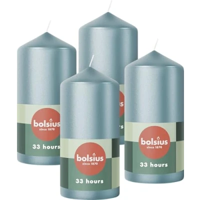 Afbeelding van Bolsius Gladde Stompkaarsen Blauw 12cm 4 stuks Metallic