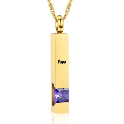 Afbeelding van Luxe Ashanger Met Ketting En Gravering Papa Assieraad Goudkleurig Paarse Steen As Gedenksieraad Urn Incl. vuller