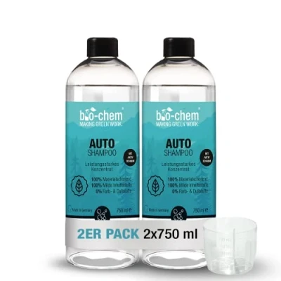 Afbeelding van bio chem Biologisch afbreekbare autoshampoo, 2 x 750 ml, pH neutraal concentraat, krachtig tegen vuil, zacht voor de lak, tast wasverzegeling niet aan, Made in Germany