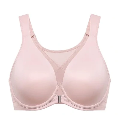 Afbeelding van DELIMIRA dames bh met voorsluiting grote maten postuurcorrectie naadloze bh&#039;s beugel Tshirt diep decolleté zachte roos 90C