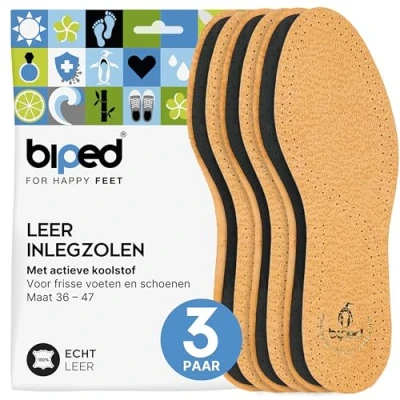 Afbeelding van biped 3 paar set leren inlegzolen met actieve kool zolen tegen zweetvoeten Zachte inlegstukken voor dames en herenschoenen z1724 (38 39)