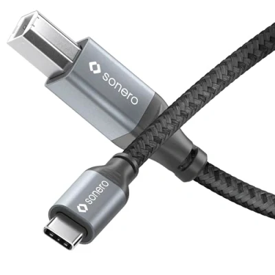 Afbeelding van Sonero® USB 2.0 kabel, aansluitkabel, printerkabel, C stekker naar B stekker, 480 MB/s, ruimtegrijs/zwart, 0,50 m