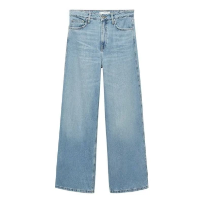 Afbeelding van Mango Highrise WIDE Straight leg jeans, Dames, Maat: 38, Medium blue