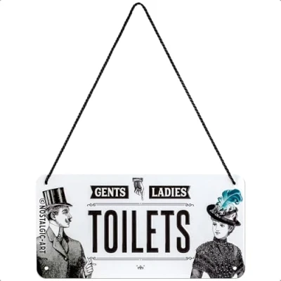 Afbeelding van Nostalgic Art Retro Ophangbord, Achtung Ladies &amp; Gentlemen Toilets Geschenkidee voor nostalgiefans, van metaal, Vintage ontwerp, 10 x 20 cm
