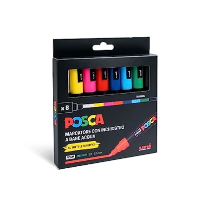 Afbeelding van Posca Uniposca Set met acrylstiften, ronde punt, 1,8 2,5 mm, kleuren voor stof, hout, glas en meer, aquarelstiften, Uni Professional schrijfwaren, water /lichtbestendig