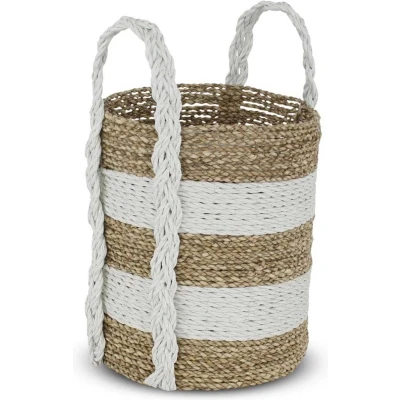 Afbeelding van Rieten Mand van Zeegras Wit Malia Bali Ø 26 x 29cm