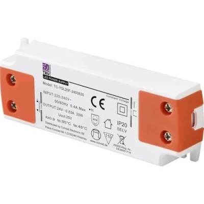 Afbeelding van TRU COMPONENTS TC YSL20F 2400830 LED transformator Constante spanning 20 W 0.83 A 24 V/DC Geschikt voor meubels, Oversp