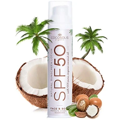 Afbeelding van COCOSOLIS Zonnecrème SPF 50, vochtinbrengende crème en zonbescherming voor lichaam gezicht alle huidtypen, met bio oliën niet nanodeeltjes zonnebrandcrème kokosolie, cacaoboter, sheaboter, zeeberryolie