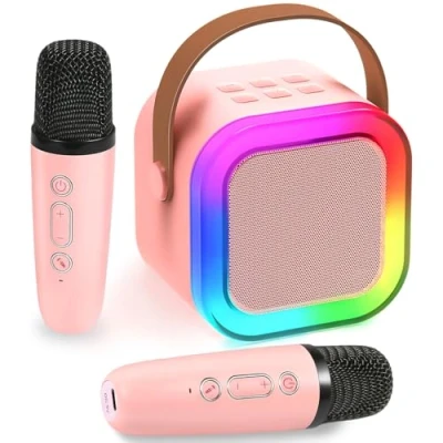 Afbeelding van Chennyfun Karaoke Machine 2 Microfoons,Mini Machine,Draagbare Bluetooth Luidspreker met Stemveranderende Effecten &amp; LED verlichting,Beste Verjaardagsgeschenk Speelgoed voor Meisjes en Jongens