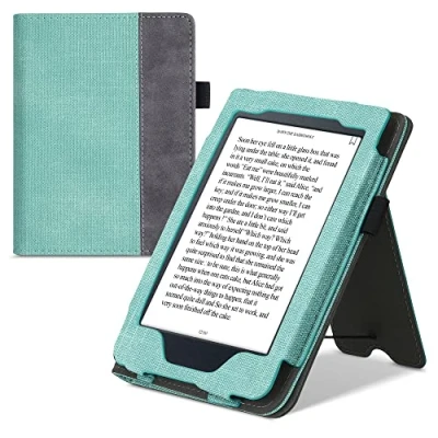 Afbeelding van kwmobile case compatibel Met Kobo Nia hoes standaard E reader cover van kunstleer In mintgroen/donkergrijs