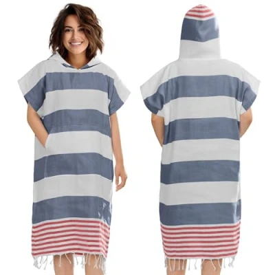 Afbeelding van JEMIDI hamam poncho met capuchon Sneldrogende sauna handdoek 100% katoen Te gebruiken als badjas of hamamdoek Lichtgewicht en easy care
