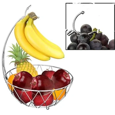 Afbeelding van DongJiang Roselife bananenhouder, grape fruitmand, metalen vouwmand, bananenstandaard, fruitopslag, zilveren kom (zilver)