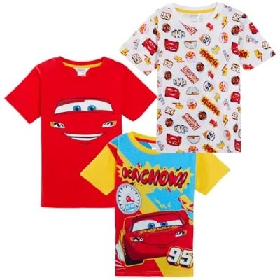 Afbeelding van Disney Cars T shirts voor jongens, Lightning McQueen Dress Up Top, korte zomer shirts, verpakking van 3 stuks, rood/wit/multi, 4 5 Jaar