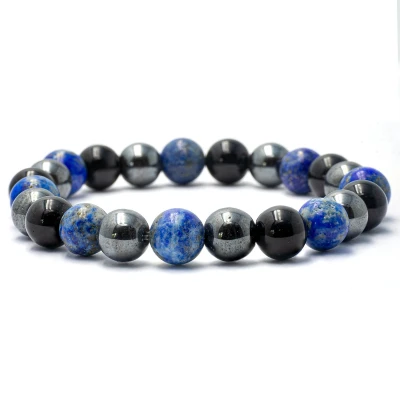 Afbeelding van Bixorp Gems Lapis Lazuli + Hematiet Onyx Edelstenen Armband 8mm / 20cm Triple Gemstone Handgemaakte Edelsteen