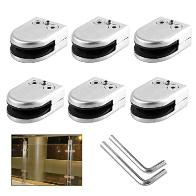 Afbeelding van QitinDasen 6 Stuks 8～10 mm (M Maat) Glazen Klemmen, 304 RVS Glasklemmen, Verstelbare Glasklem Beugel Platte Achterkant, voor Trap Balustrade Leuning (Zilver)