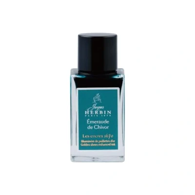Afbeelding van Jacques Herbin 16035JT Een fles gouden glitterinkt voor vulpen, roller, glazen veer en vulhouder, 15 ml, Chivor smaragd