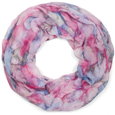 Afbeelding van styleBREAKER Dames loopsjaal met kleurrijk veer patroon, lichte zomerse boho colsjaal meerkleurig 01016239, roze/blauw, Eén Maat