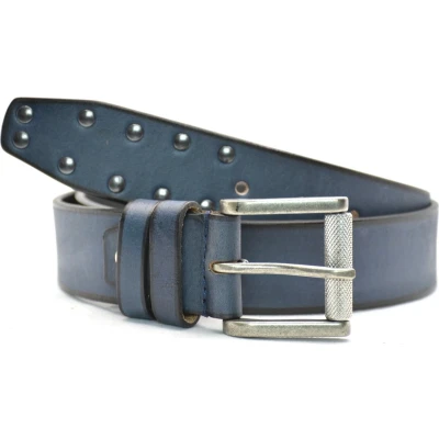 Afbeelding van Stoere echt lederen vol nerf Blauwe 4cm riem Maat 95