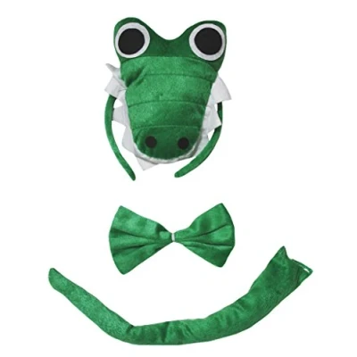Afbeelding van Petitebelle Cutie krokodil hoofdband vlinderdas staart 3 delig kostuum (groen, één maat)