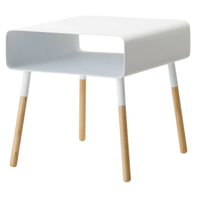 Afbeelding van Yamazaki Bijzettafel Plain Laag Model Met Opbergvak Wit Naturel Hout 35x35x35cm