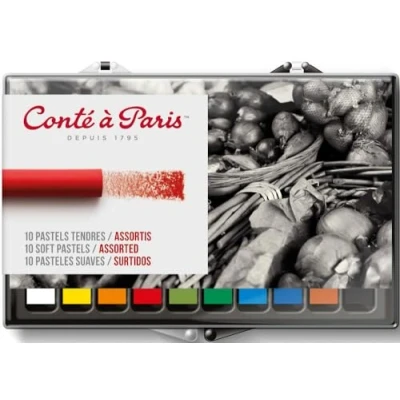 Afbeelding van Conté à Paris a 50207 Artistiek krijt (zachte pastelkleuren, 1 tint grijs, 5 verschillende tinten bruin, wit, zwart HB, 2 zwarte B), set van 10