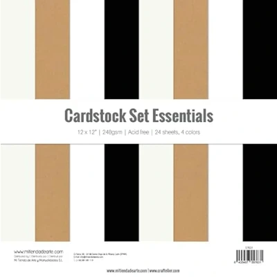 Afbeelding van Craftelier Cardstock Set Essentials Verpakking met 24 dubbelzijdige dozen voor kaartwaren, scrapbooking en knutselwerk, gewicht 240 g, afmetingen 30,5 x cm