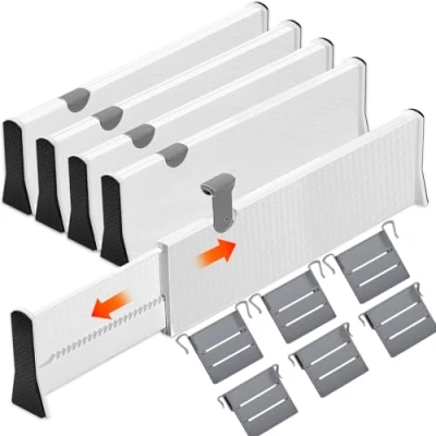 Afbeelding van GUHAOOL Verstelbare ladeverdelers, set van 4 ladeverdelers met verdelers (37,5 54 cm, 10 cm hoog), veerbelast, kledingkastlade organisatiesysteem voor slaapkamer, ladekast, keuken, kantoor