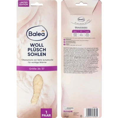Afbeelding van Balea Wol Pluche Inlegzolen Maat 36/37 Set van 2 Wollen inlegzooltjes 100% Schapenwol Warm en Comfortabel