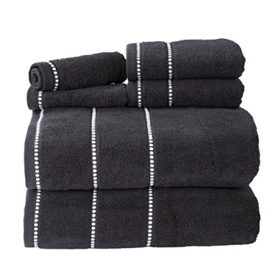Afbeelding van Lavish Home Luxe katoenen handdoekenset, sneldrogend, Zero Twist en zachte 6 delige set met 2 badhanddoeken, handdoeken washandjes (zwart/wit)