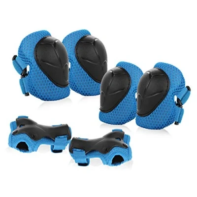 Afbeelding van Jim&#039;s Store 6 stuks kinderbeschermers set beschermers knieën elleboog beschermer Skate Board schaatsen wielersport blauw zwart roze