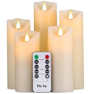 Afbeelding van Da by LED kaarsen 5 &quot;6&quot; 7 &quot;8&quot; 9 &quot;Set van realistische dansende flikkerende lont voor feesten, thuis, openbare elegante evenementen, batterijvoeding, afstandsbediening met 10 toetsen, ivoorkleur.