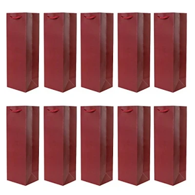 Afbeelding van Set van 10 cadeautasjes donkerrode flestasjes voor wijn en ook mousserende of champagne 36x12x10 cm