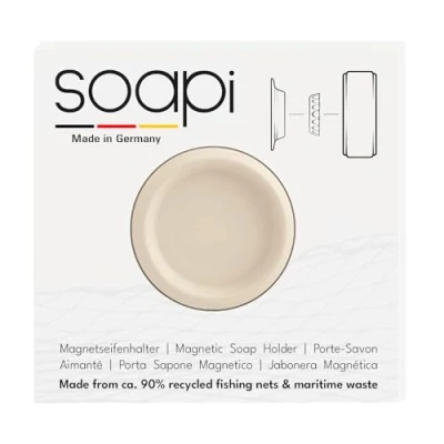 Afbeelding van Magnetische Zeephouder Off White Beige met Magneet Soapi Zeephoudermuur zonder boren voor zeepbar Zeep aan de muur Duurzaam en Stijlvol Design Gemaakt van 90% gerecyclede visnetten