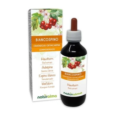 Afbeelding van Tweestijlige meidoorn (Crataegus oxyacantha of Crataegus laevigata) Alcoholvrij extract van verse knoppen Naturalma Vloeibaar druppels 100 ml Voedingssupplement Veganistisch