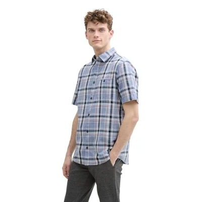Afbeelding van TOM Tailor Checked Shirt Overhemd blue, Heren, Maat: Large, Blue