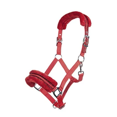 Afbeelding van HKM Nylonhalster Glitter polarfleece voering rood Cob
