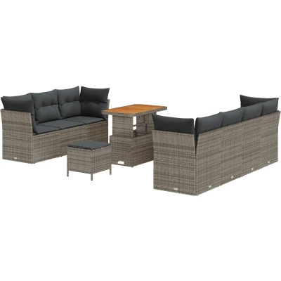 Afbeelding van vidaXL 10 Delige Tuin Sofa Set met Kussens Grijs Poly Rattan Acacia