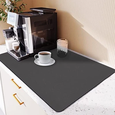 Afbeelding van SOQKEEN Superabsorberende afdruipmat voor in de keuken 50 x 40 cm slipvast grijs absorberende koffiezetapparaat, mat aanrecht, bar