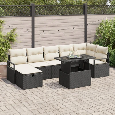 Afbeelding van vidaXL 8 delige tuinbankset met kussens zwart poly rattan