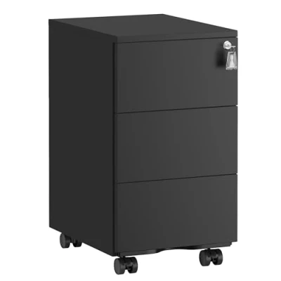 Afbeelding van SONGMICS Ladekast, Mobiele archiefkast, Metalen kast, Printertafel, Afsluitbaar, 3 laden, Voorgemonteerd, Kantoor, Thuiskantoor, 40 x 30 54 cm, Matzwart OFC079B01