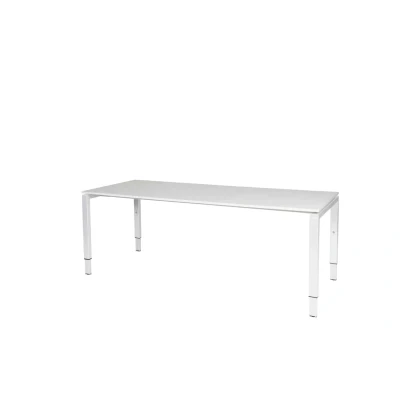 Afbeelding van Domino bureau, hoogte instelbaar (62 85cm) met 200x80cm &#039;zwevend&#039; krijtwit 25mm blad en wit (RAL9010) N poot frame