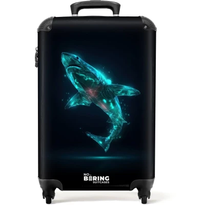 Afbeelding van NoBoringSuitcases.com® Kinderkoffer jongen Kindertrolley jongens Digitale haaienkracht Handbagage koffer lichtgewicht Reiskoffer trolley kinderen Rolkoffer met wieltjes Past binnen 55x40x20 en 55x35x25