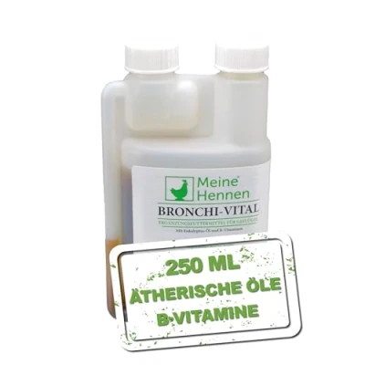 Afbeelding van MeineHennen BRONCHI VITAL 250 ml Aanvullend voer met eucalyptus en B vitaminen voor kippen duiven kwartels, ter ondersteuning van de luchtwegen.