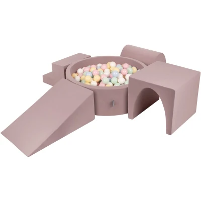 Afbeelding van KiddyMoon Schuimspeelplaats Met Rond Ballenbad (300 Ballen) Ballenbakken Voor Baby&#039;s Speelbad Hindernisbanen, Erika:Pastel Blauw/Pastel Geel/Wit/Munt/Poeder Roze