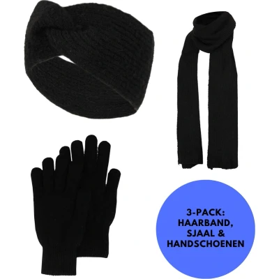 Afbeelding van Sarlini Winterset Dames Handschoenen/Haarband/Sjaal Zwart One Size