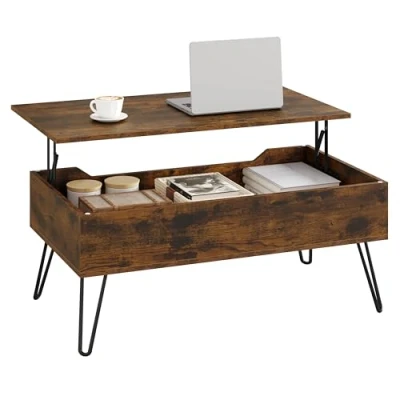 Afbeelding van WOLTU BTS18vbn Salontafel, woonkamertafel, in hoogte verstelbaar, uittrekbaar, koffietafel met verborgen opbergruimte, voor woonkamer, kantoor, metalen poten, 95 x (40 55,5) 50 cm, rustiek bruin en