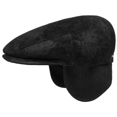 Afbeelding van Stetson Kent Pigskin Pet met Oorbescherming Heren Made in the EU leren cap flat hat oor bescherming klep oorflappen voering voor Herfst/Winter M (56 57 cm) zwart