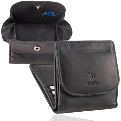Afbeelding van MATADOR kleine Wiener Box Mini portemonnee heren klein leer dames met RFID blokker damesportemonnee geschenkverpakking, Donkerblauw