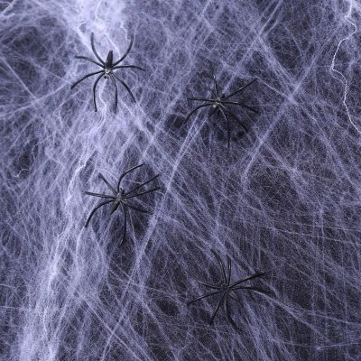 Afbeelding van Spinnenweb Spinrag Wit Halloween Decoratie Met Spinnen 500 Gram